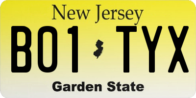 NJ license plate B01TYX