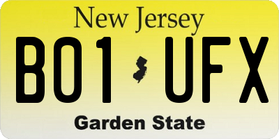 NJ license plate B01UFX