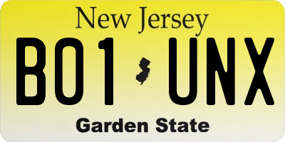 NJ license plate B01UNX