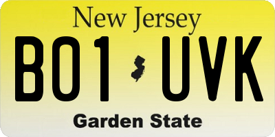 NJ license plate B01UVK