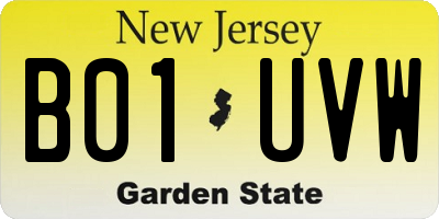 NJ license plate B01UVW