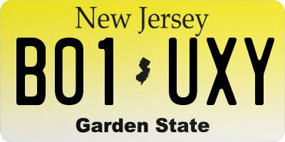 NJ license plate B01UXY