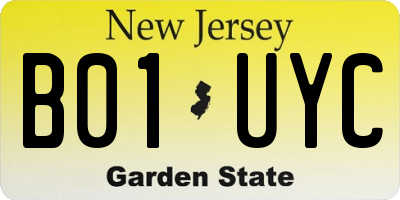 NJ license plate B01UYC