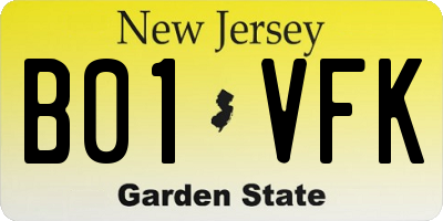 NJ license plate B01VFK