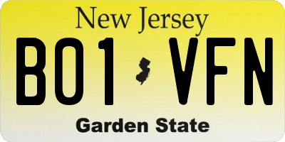 NJ license plate B01VFN