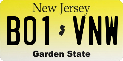 NJ license plate B01VNW