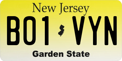 NJ license plate B01VYN