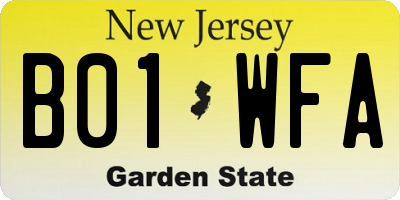 NJ license plate B01WFA