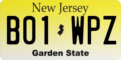 NJ license plate B01WPZ