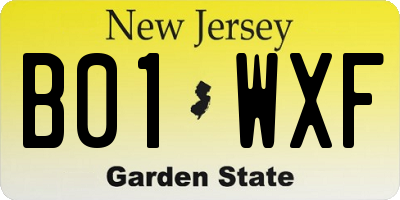 NJ license plate B01WXF