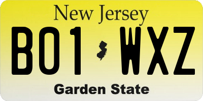 NJ license plate B01WXZ