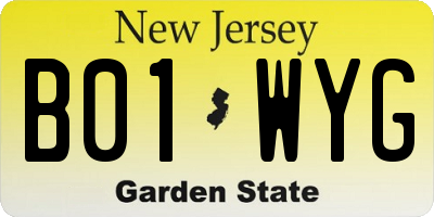 NJ license plate B01WYG