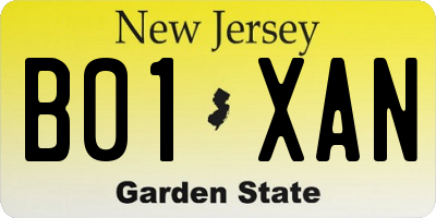 NJ license plate B01XAN