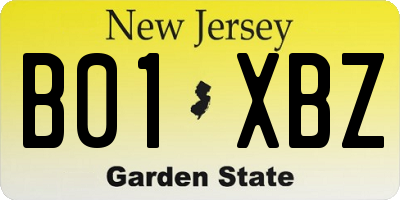 NJ license plate B01XBZ