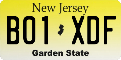 NJ license plate B01XDF