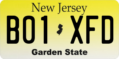 NJ license plate B01XFD