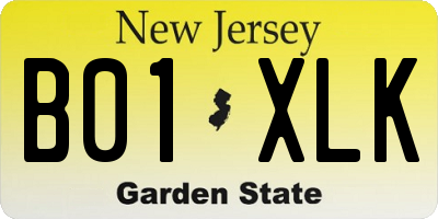 NJ license plate B01XLK