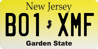 NJ license plate B01XMF