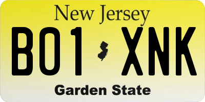 NJ license plate B01XNK