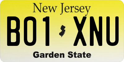 NJ license plate B01XNU