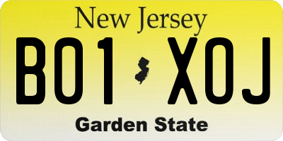 NJ license plate B01XOJ