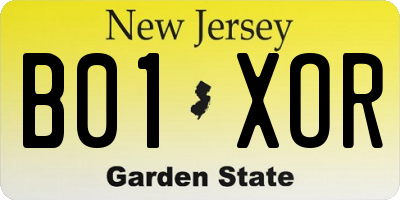 NJ license plate B01XOR