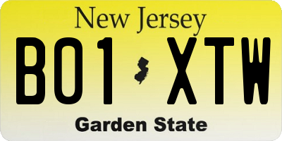 NJ license plate B01XTW