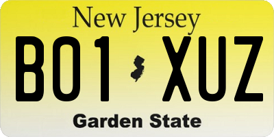 NJ license plate B01XUZ