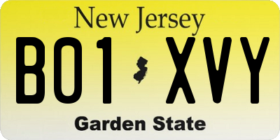 NJ license plate B01XVY
