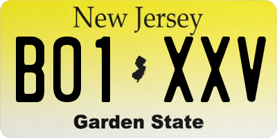 NJ license plate B01XXV