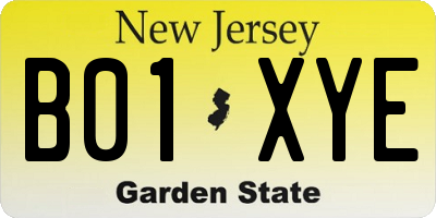 NJ license plate B01XYE