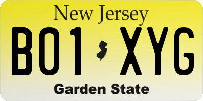 NJ license plate B01XYG