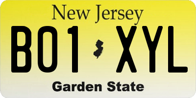 NJ license plate B01XYL