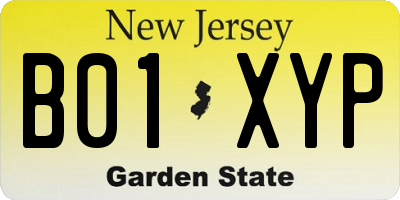 NJ license plate B01XYP