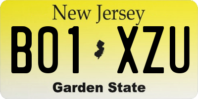NJ license plate B01XZU