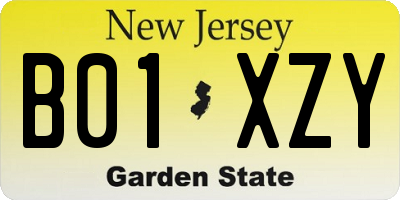 NJ license plate B01XZY