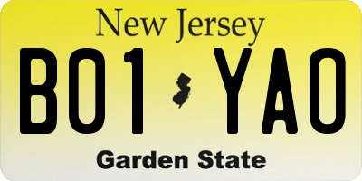 NJ license plate B01YAO