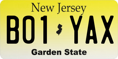 NJ license plate B01YAX