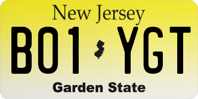 NJ license plate B01YGT