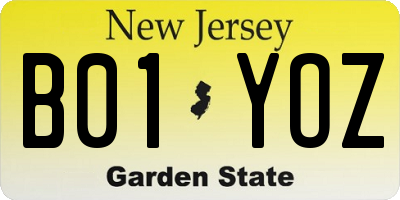 NJ license plate B01YOZ