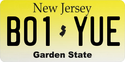 NJ license plate B01YUE