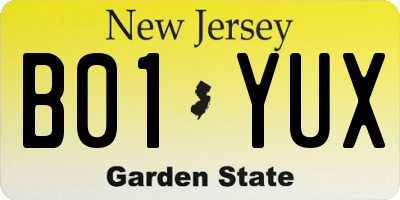 NJ license plate B01YUX