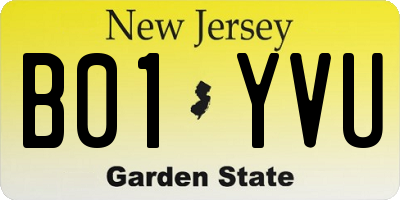 NJ license plate B01YVU