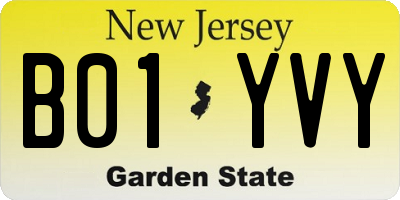 NJ license plate B01YVY
