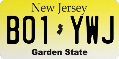 NJ license plate B01YWJ