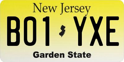 NJ license plate B01YXE