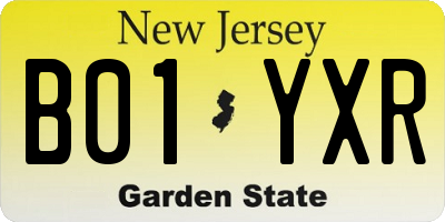 NJ license plate B01YXR