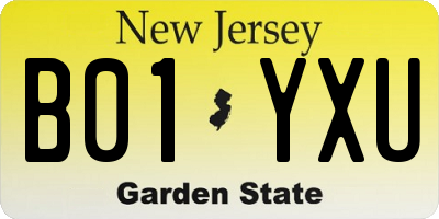 NJ license plate B01YXU