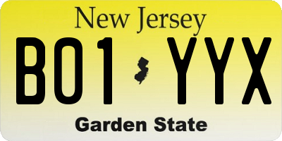 NJ license plate B01YYX