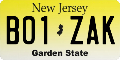 NJ license plate B01ZAK